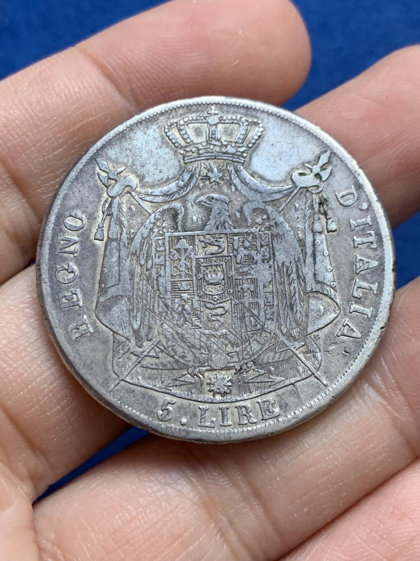 《竞宝斋》第442场 周日，周一，2场连拍 （全场包邮） 六枚一组 1811年法占意大利5里拉，2里拉一组，10分银币，5分银币，1索尔铜币，10分铜币一组，稀少。