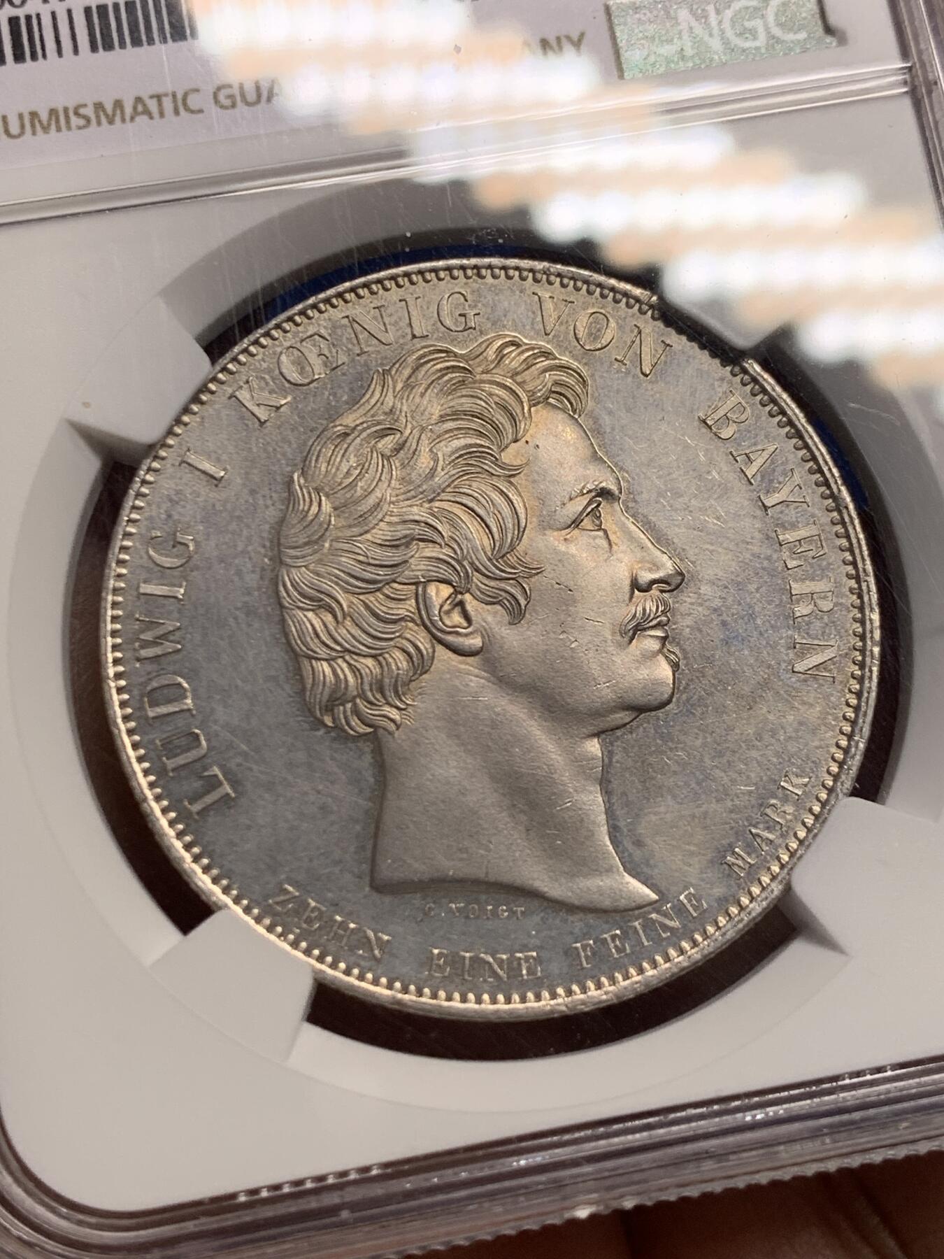 《竞宝斋》第442场 周日，周一，2场连拍 （全场包邮） NGC UNC 1834年德国巴伐利亚路德维希一世纪念历史学家大泰勒银币 感觉可以养养再冲击下评级