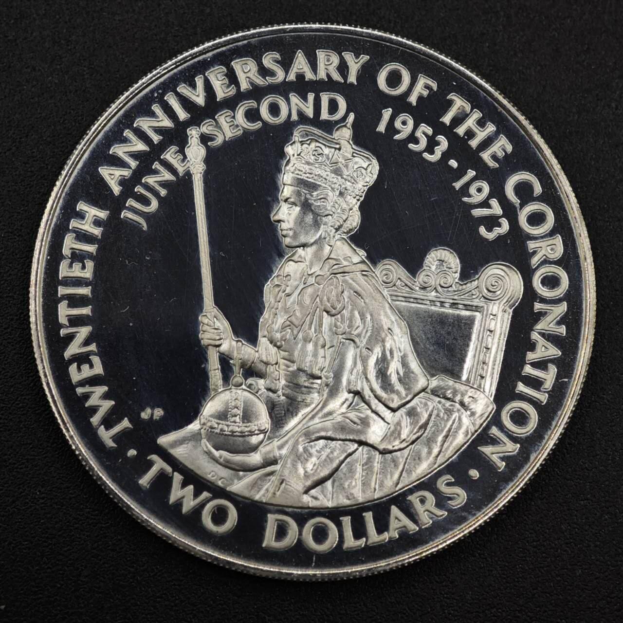 【淘币小摊】实时拍第八百零八拍   银币套币场   满百包邮可预留二周 每周一统一发货   库克群岛1973年女王加冕20周年2元精制银币 重25.7克925银 银价271