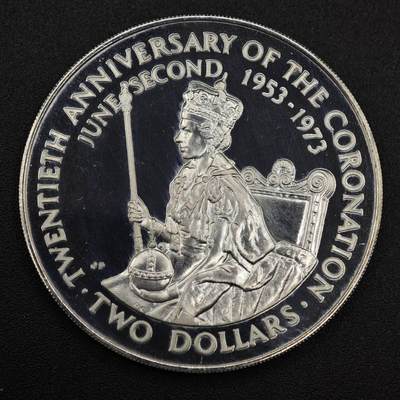 【淘币小摊】实时拍第八百零八拍   银币套币场   满百包邮可预留二周 每周一统一发货   - 库克群岛1973年女王加冕20周年2元精制银币 重25.7克925银 银价271