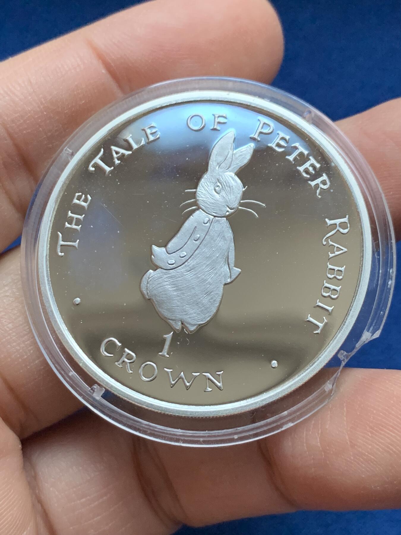 《竞宝斋》第442场 周日，周一，2场连拍 （全场包邮） 英属直布罗陀 1997年 兔子 1克朗 精制本色银币 925银 28.28克