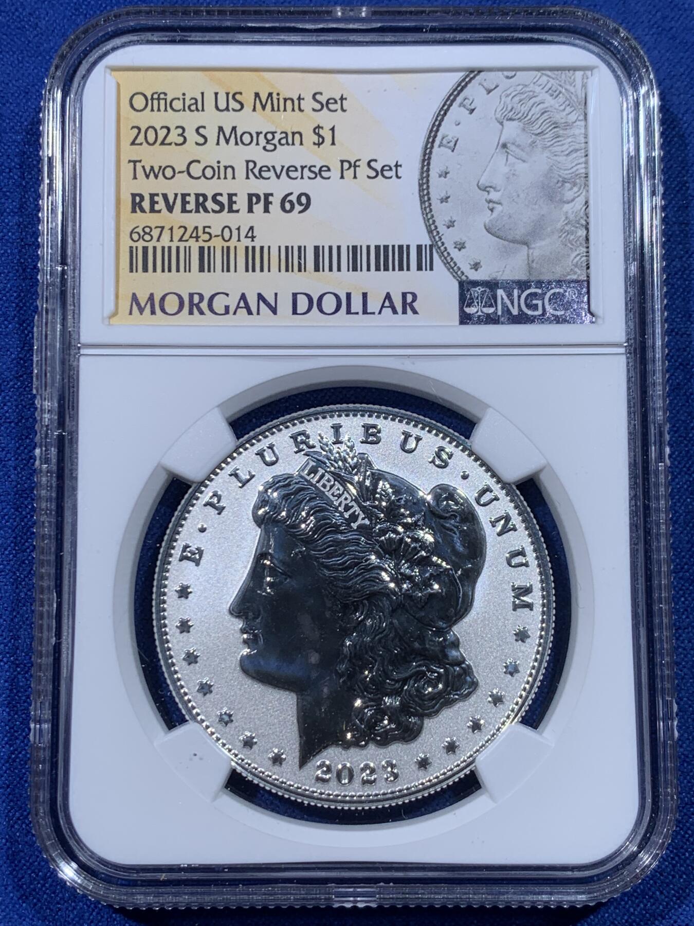 《竞宝斋》第442场 周日，周一，2场连拍 （全场包邮） NGC PF69 美国2023年摩根S版1美元大银币 反向精制币