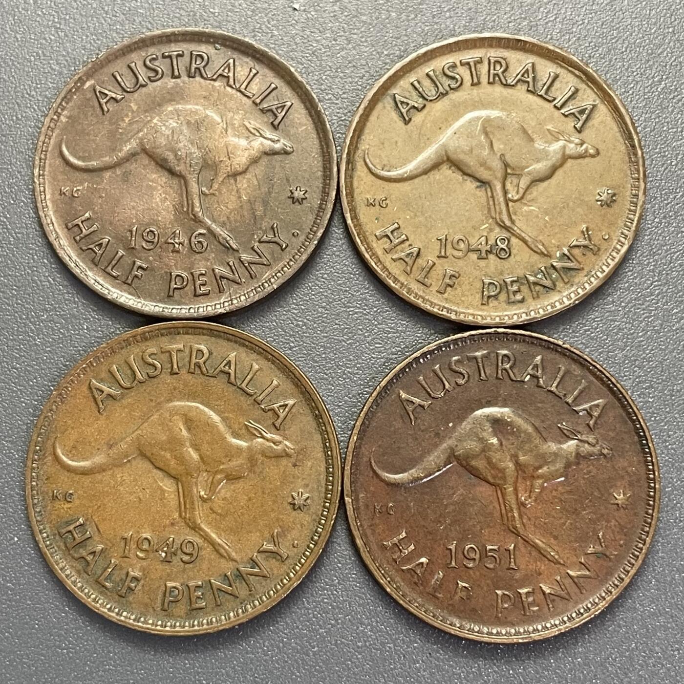 回流1123 澳大利亚半便士 乔治六世不同年份4枚