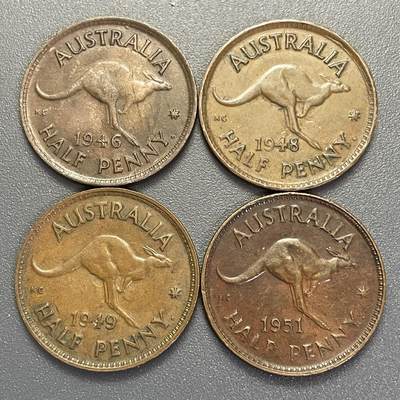 回流1123 - 澳大利亚半便士 乔治六世不同年份4枚