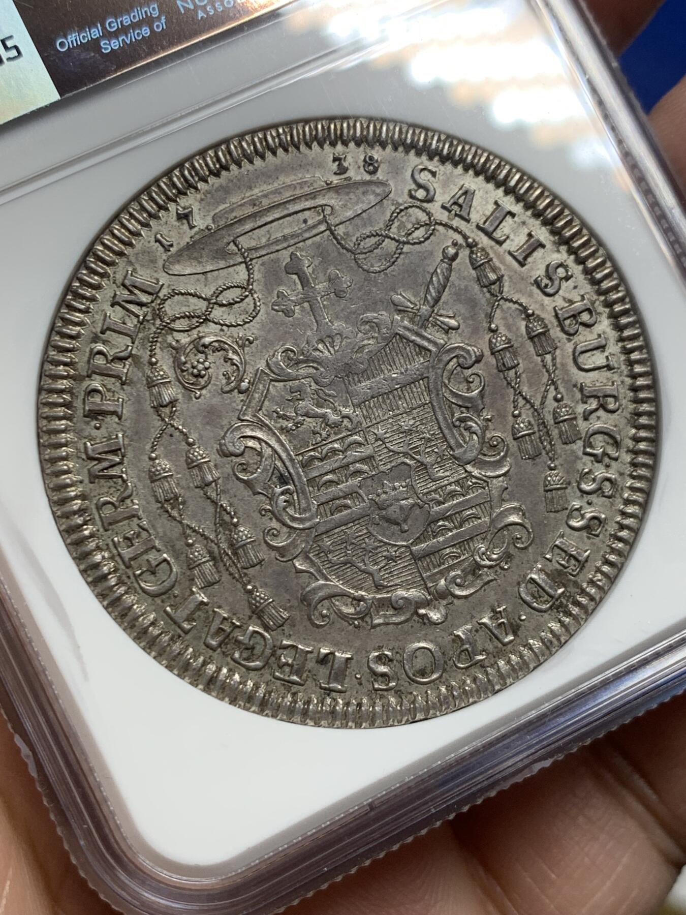 《竞宝斋》第442场 周日，周一，2场连拍 （全场包邮） 冠军分 NGC MS62 神圣罗马帝国 1738年 萨尔茨堡 菲尔米安亲王大主教 泰勒大银币 稀有品种