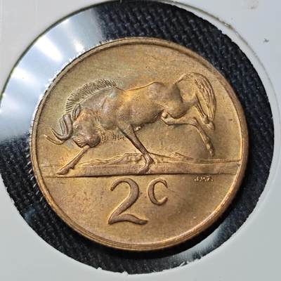 KK钱币收藏小铺 （套币 好品/批量散币 银币）专场  2月预留时间 周末发货 -  1977南非2分铜币 牛 好品
