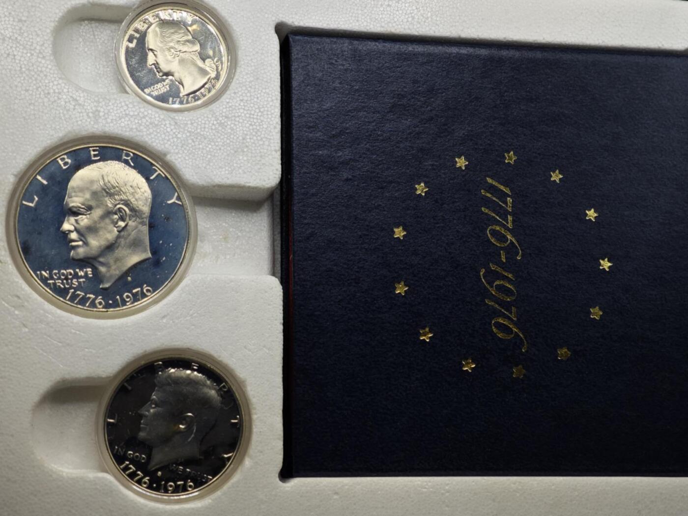 【淘币小摊】实时拍第八百零八拍   银币套币场   满百包邮可预留二周 每周一统一发货   美国1976年建国200周年精制银币3枚套 总重41.8克400银 银价191