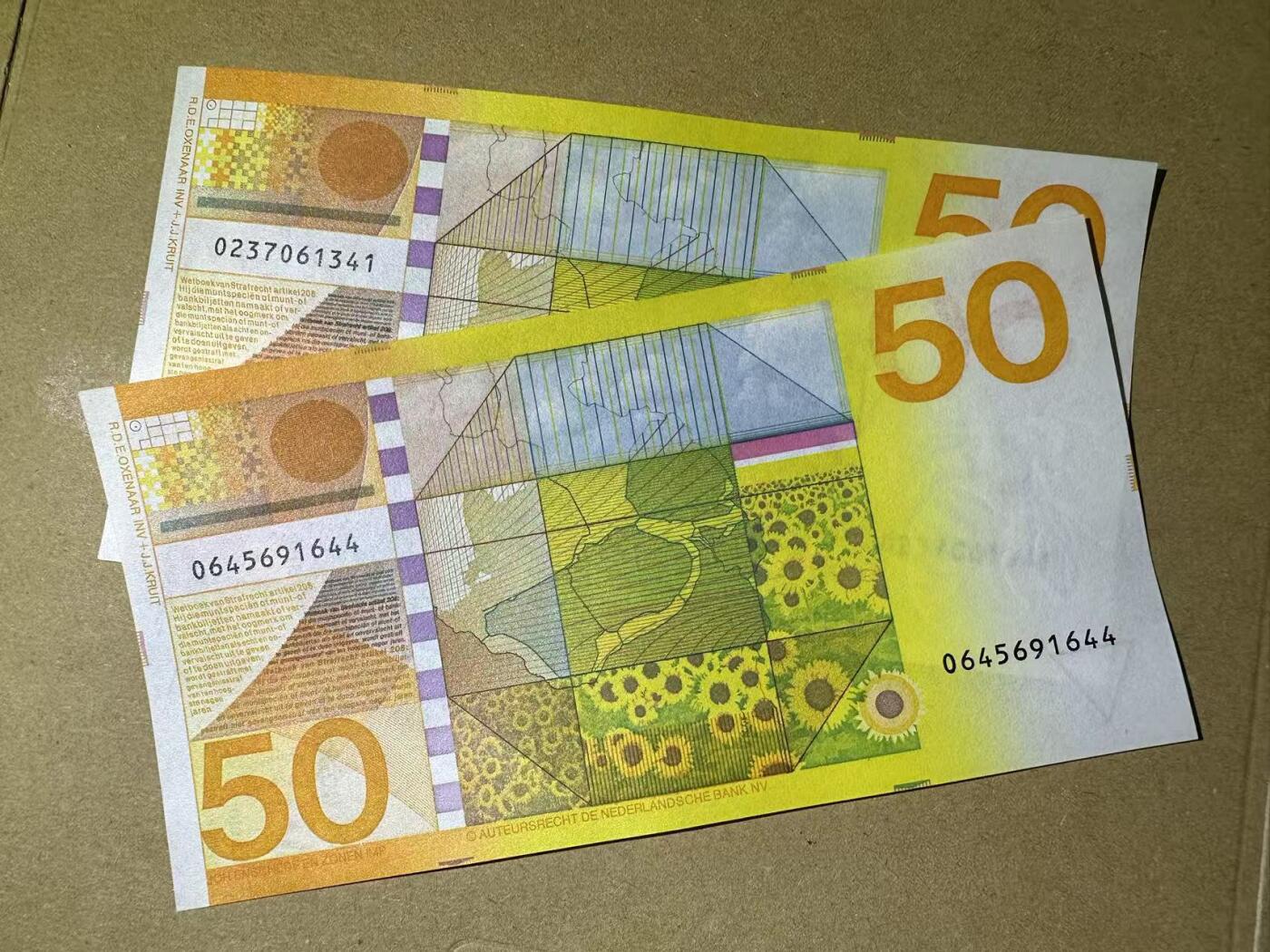 【Blue Auction】世界纸币精拍第755期——18级TOP拍卖/信誉/品质/专业/高效💫 【一组2张】荷兰 1982年50盾 向日葵 AU+品相 