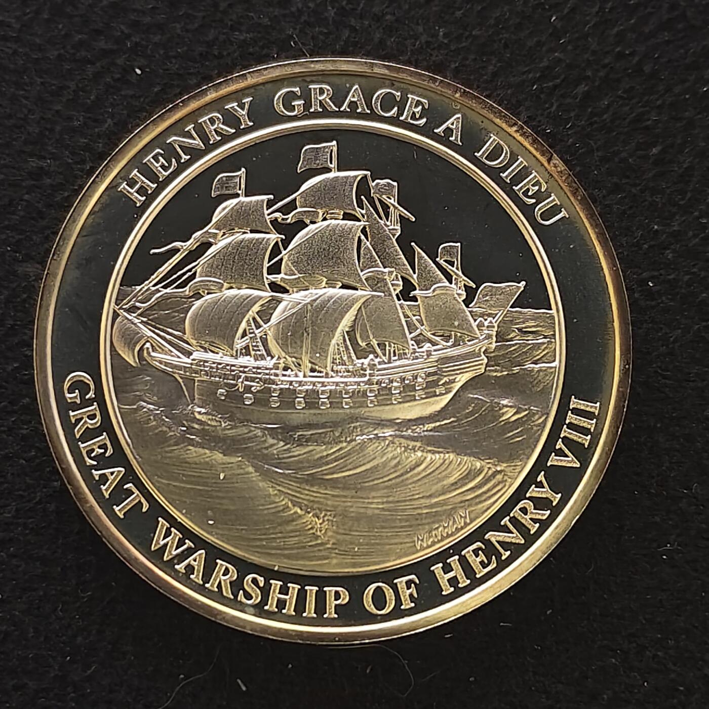 【全场包邮】纯粹捡漏拍480场（免费代拍第17场） 【纪念章】英国大航海时代系列克朗型精制镀银纪念章-亨利八世时期主力战舰“亨利·格雷斯·阿杜厄号”