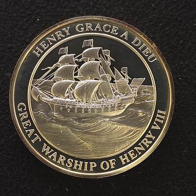 【全场包邮】纯粹捡漏拍480场（免费代拍第17场） - 【纪念章】英国大航海时代系列克朗型精制镀银纪念章-亨利八世时期主力战舰“亨利·格雷斯·阿杜厄号”