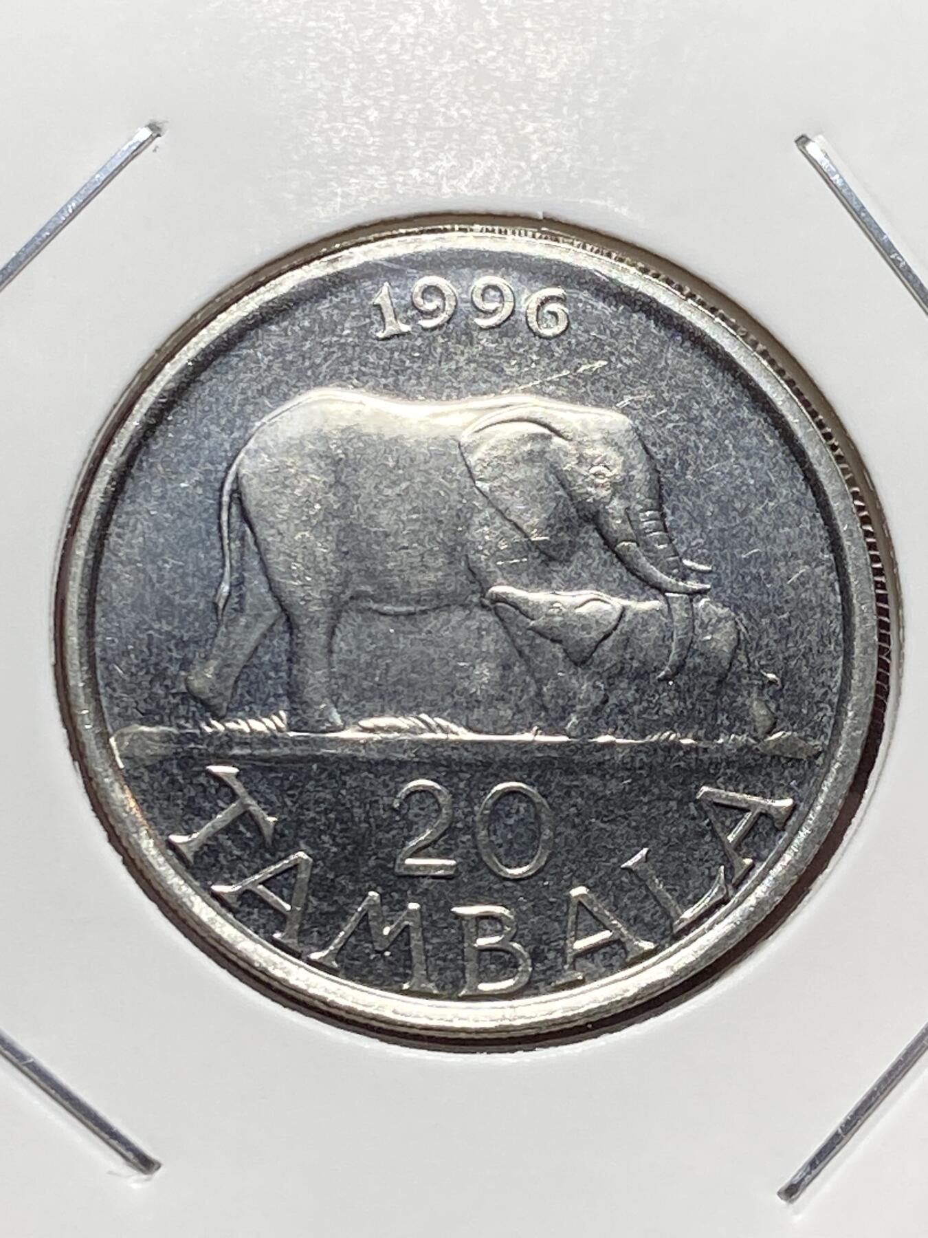 2025年第一百三十二场(总第一百五十八场）外国好品纸夹散币场(免佣金) 马拉维🇲🇼1996年20坦巴拉(第四套流通硬币，首发年)