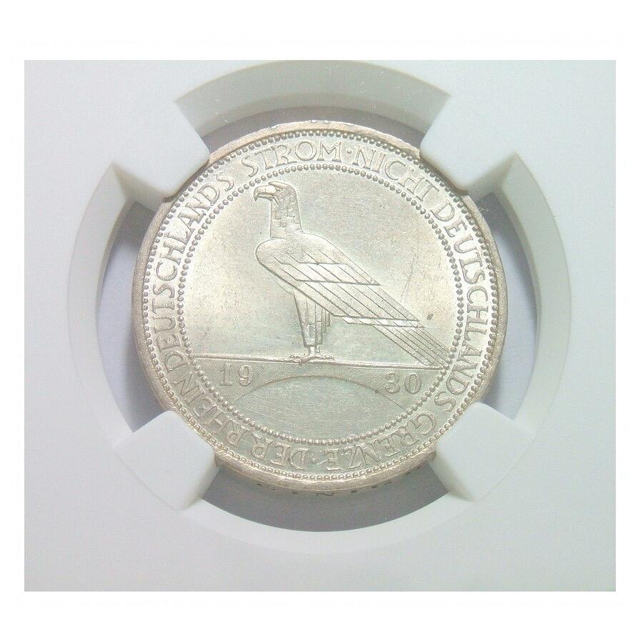 【银】NGC UNC 德国魏玛1930年莱茵解放3马克纪念银币 开卷原光