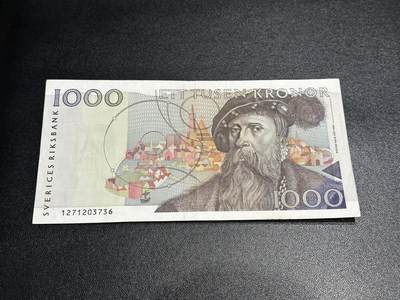 《外钞收藏家》第五百八十八期（优质场）（本平台长期征集拍品、欢迎藏友们联系合作） - 瑞典1000克朗 初版 精美雕刻 非全新 品相如图