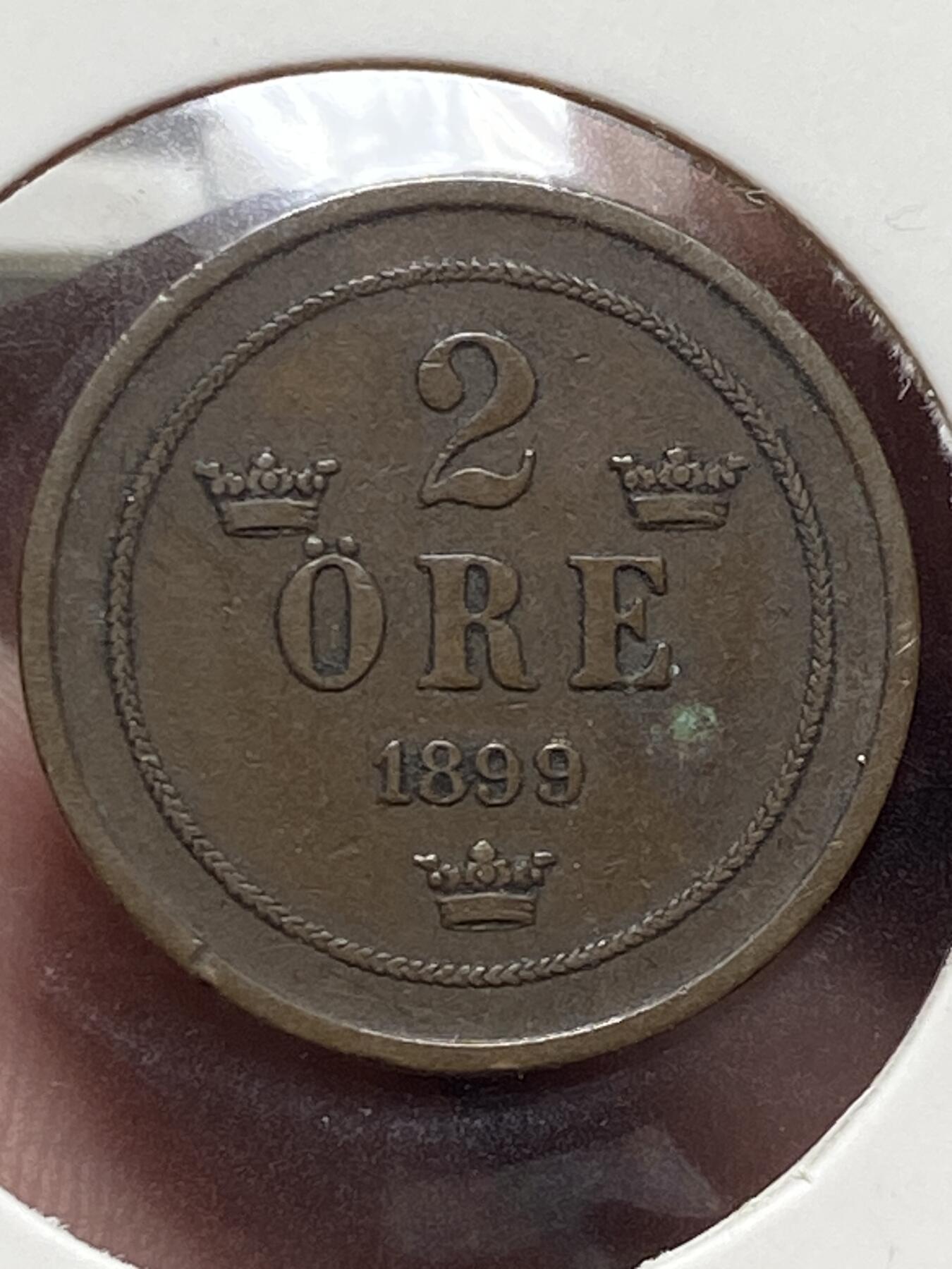 2025年第一百三十二场(总第一百五十八场）外国好品纸夹散币场(免佣金) 少见好品–瑞典🇸🇪1899年2欧尔(奥斯卡二世第三版，大字母版)