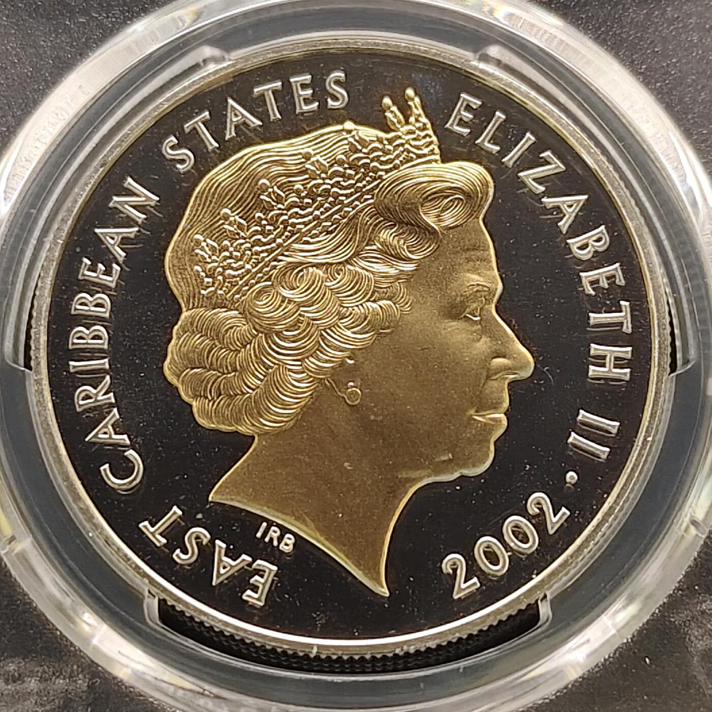 【全场包邮】纯粹捡漏拍481场（免费代拍第18场） 东加勒比2002年10元女王登基50周年局部镀金精制克朗型纪念银币-PCGS PR68 DCAM