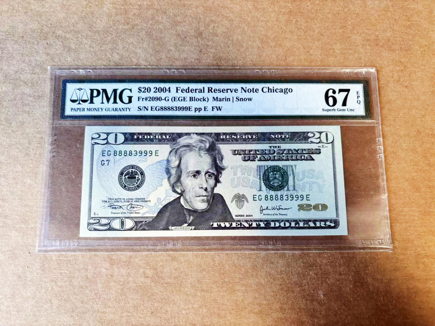 【Blue Auction】世界纸币精拍第755期——18级TOP拍卖/信誉/品质/专业/高效💫 【999豹子号无47】美国 2004年20美金 PMG67EPQ 