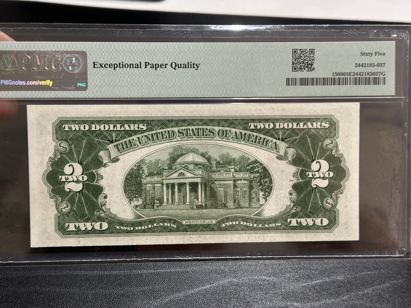 《外钞收藏家》第五百八十八期（优质场）（本平台长期征集拍品、欢迎藏友们联系合作） 1928年美国2美元 红库印 PMG65