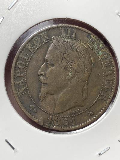 2025年第一百三十二场(总第一百五十八场）外国好品纸夹散币场(免佣金) - 少见好品–法兰西第二帝国1861年5生丁(拿破仑三世桂冠版，K标波尔多造)