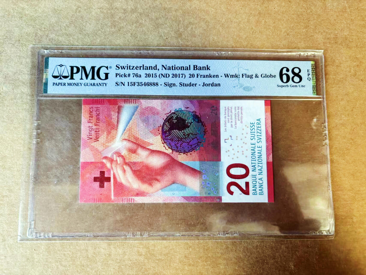 【Blue Auction】世界纸币精拍第755期——18级TOP拍卖/信誉/品质/专业/高效💫 【888豹子号】瑞士 2015年20法郎 PMG68EPQ 高分
