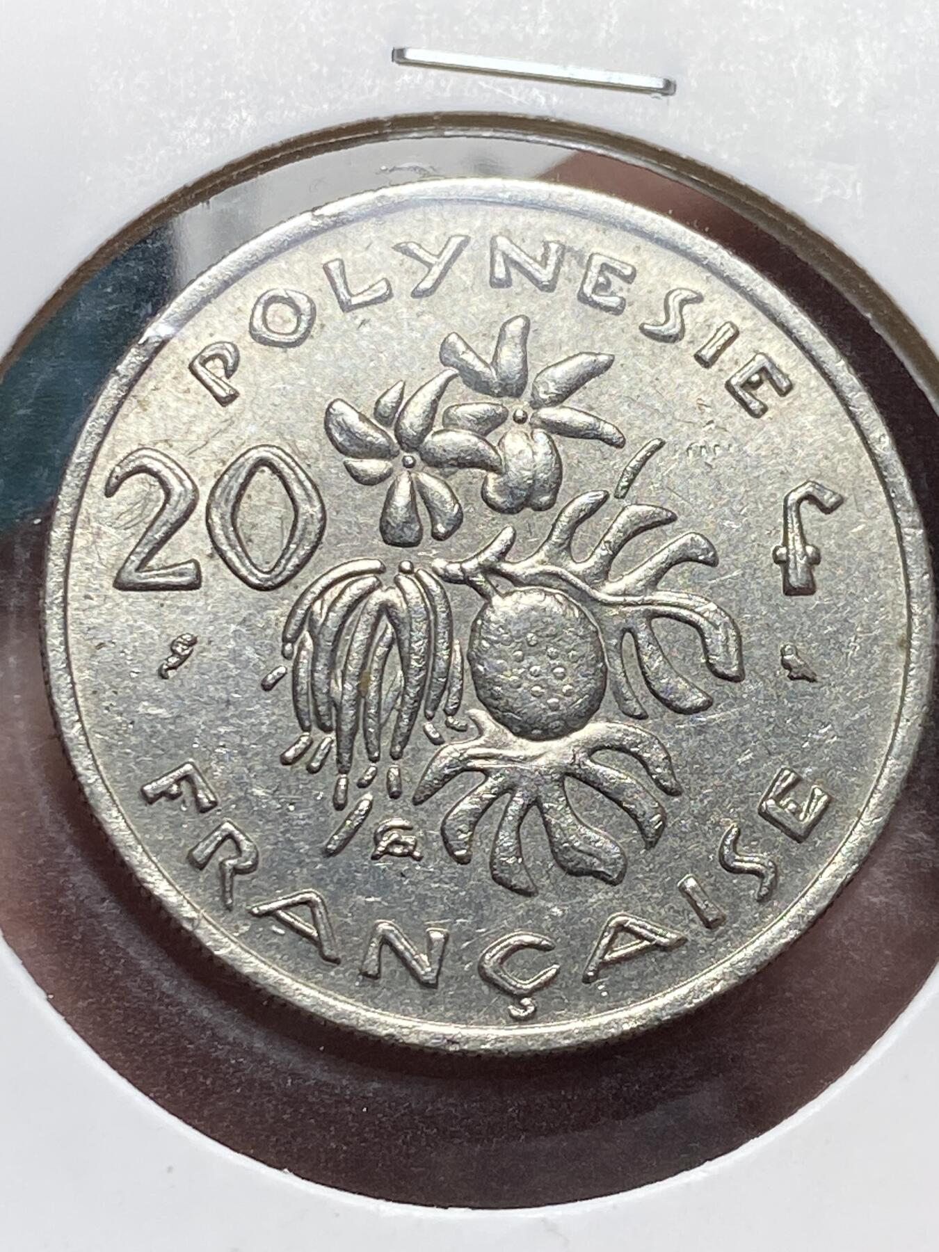 2025年第一百三十二场(总第一百五十八场）外国好品纸夹散币场(免佣金) 少见–法属波利尼西亚🇵🇫1967年20法郎(第一套流通硬币，Owl–猫头鹰标)