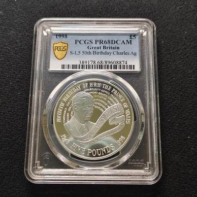 【全场包邮】纯粹捡漏拍481场（免费代拍第18场） - 英国1998年5镑查尔斯王子50周岁诞辰精制克朗型纪念银币-PCGS PR68 DCAM