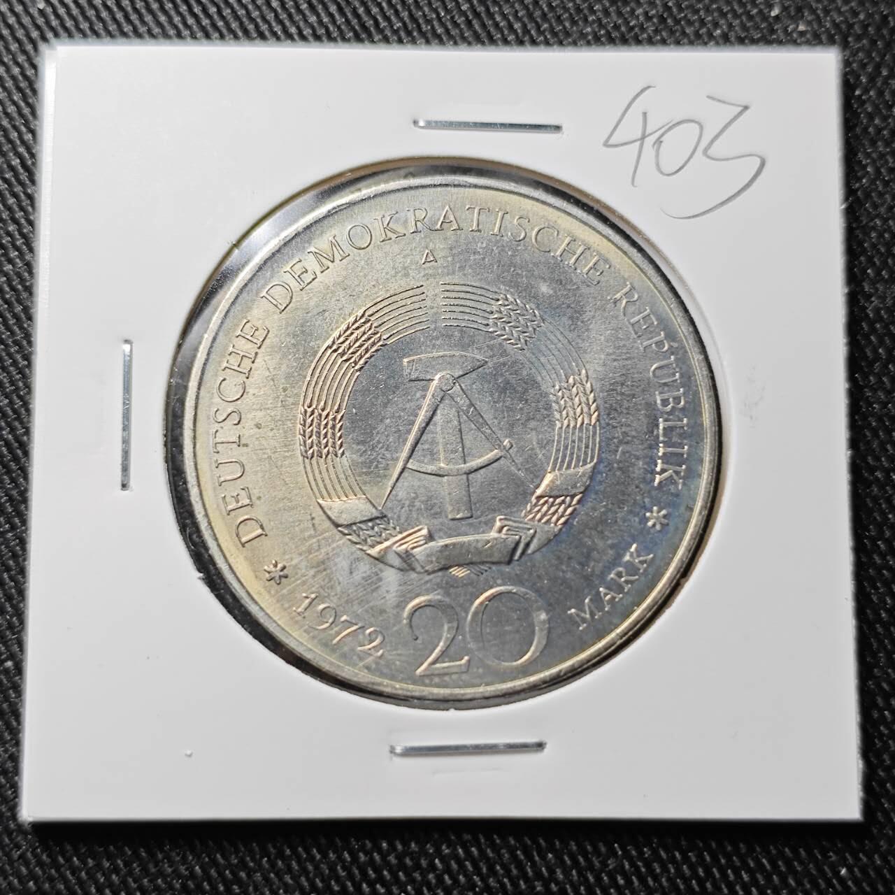 KK钱币收藏小铺 （套币 好品/批量散币 银币）专场  2月预留时间 周末发货  1972东德20马克纪念币