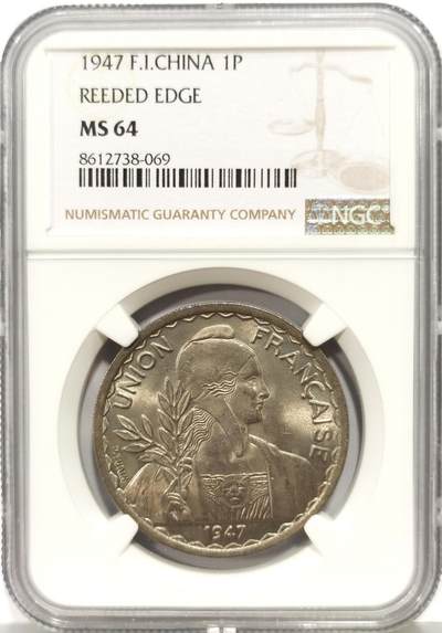 博洋堂世界钱币拍卖第149期（全场包邮） - NGC MS64 法属印支1947年坐洋1皮阿斯特镍币