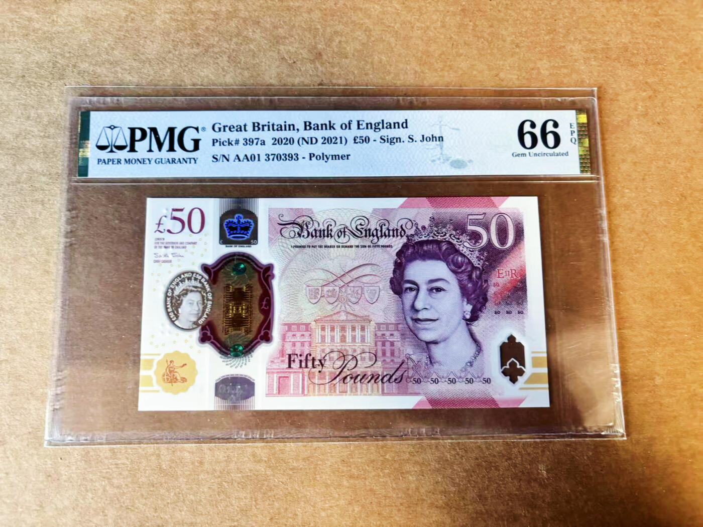 【Blue Auction】世界纸币精拍第755期——18级TOP拍卖/信誉/品质/专业/高效💫 【AA01首发冠】英国 2021年50镑 PMG66EPQ 