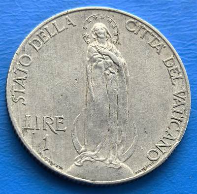 外国优质老铜币银币，周六九点倒数截拍，满百包邮，可寄存半年，喜欢朋友微信扫描二维码可直接参拍 - 梵蒂冈1934年星月圣母1里拉
