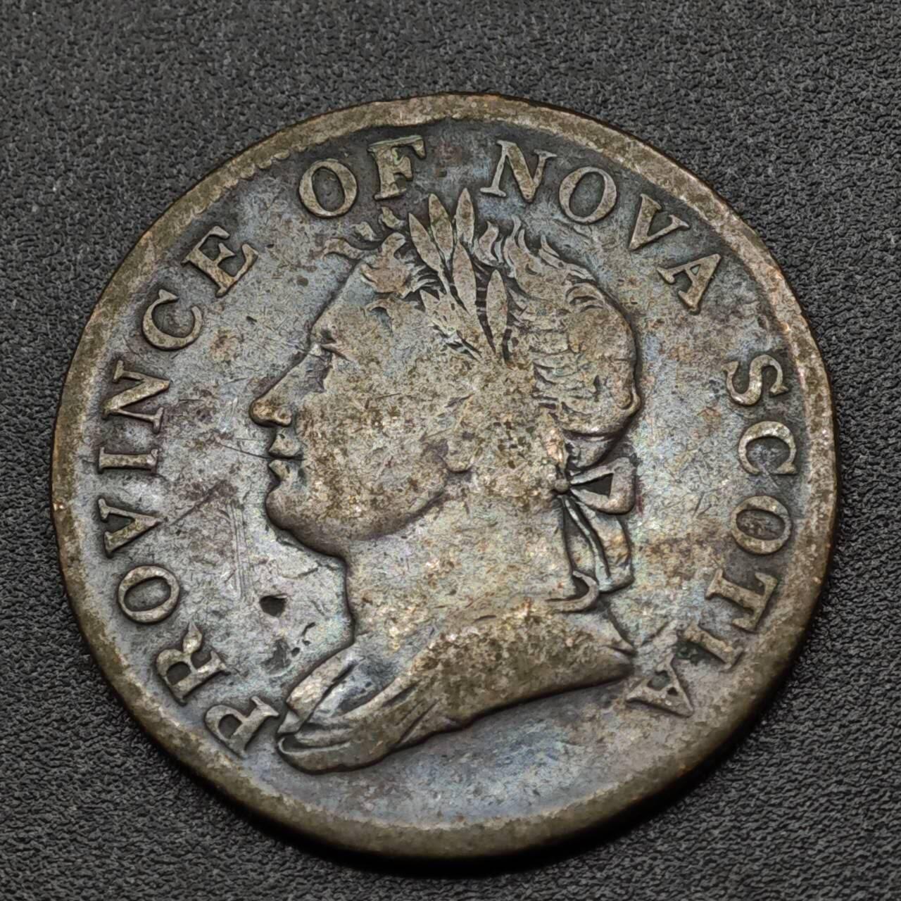 【淘币小摊】实时拍第八百零九拍   散币场   满百包邮可预留二周 每周一统一发货   新斯科舍1832年乔治四世半便士铜币代币