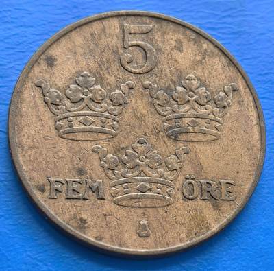 外国优质老铜币银币，周六九点倒数截拍，满百包邮，可寄存半年，喜欢朋友微信扫描二维码可直接参拍 - 瑞典1922年5欧尔