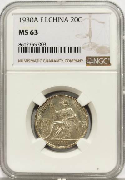 博洋堂世界钱币拍卖第149期（全场包邮） - NGC MS63 法属印支1930年坐洋20分银币