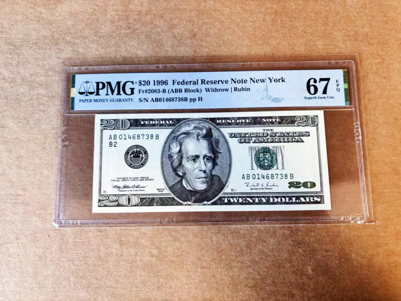 【Blue Auction】世界纸币精拍第755期——18级TOP拍卖/信誉/品质/专业/高效💫 美国 1996年20美金 PMG67EPQ 