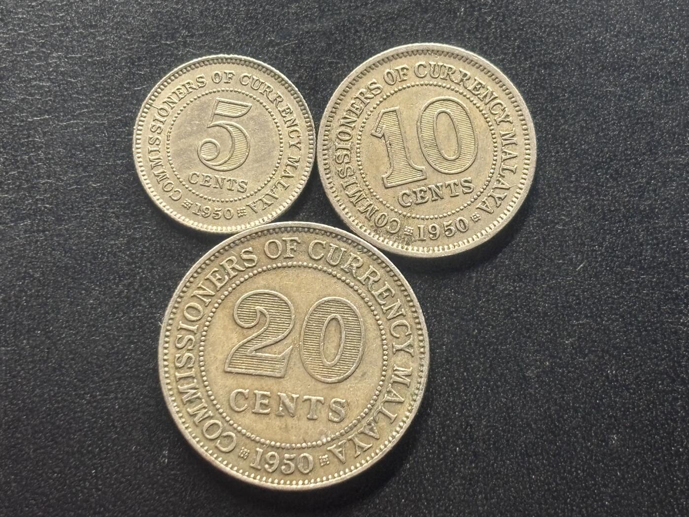 邮泉阁限时拍卖第三十七场 英国殖民地、属地硬币专场（硬币在国外。请付邮费6元。） 英属马来西亚乔治六世1950年3枚