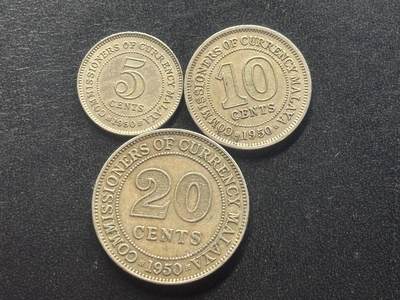 邮泉阁限时拍卖第三十七场 英国殖民地、属地硬币专场（硬币在国外。请付邮费6元。） - 英属马来西亚乔治六世1950年3枚