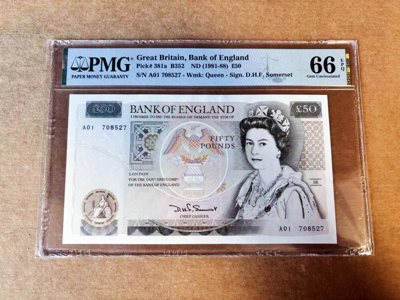 【Blue Auction】世界纸币精拍第755期——18级TOP拍卖/信誉/品质/专业/高效💫 【a版A01首发冠】英国 1981-88年50镑 PMG66EPQ 