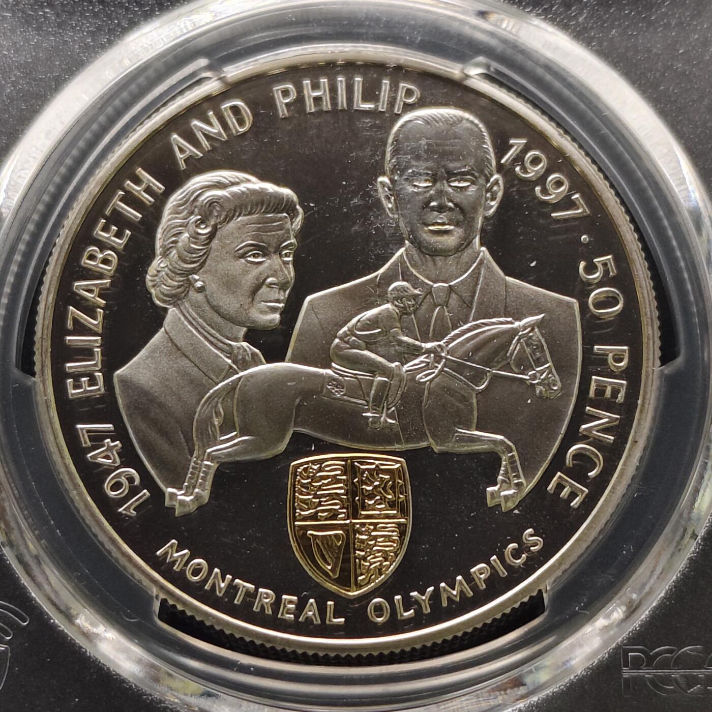 【全场包邮】纯粹捡漏拍481场（免费代拍第18场） 阿松森群岛1997年50便士女王金婚局部镀金精制克朗型纪念银币-PCGS PR67 DCAM