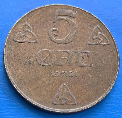 外国优质老铜币银币，周六九点倒数截拍，满百包邮，可寄存半年，喜欢朋友微信扫描二维码可直接参拍 - 挪威1921年5欧尔