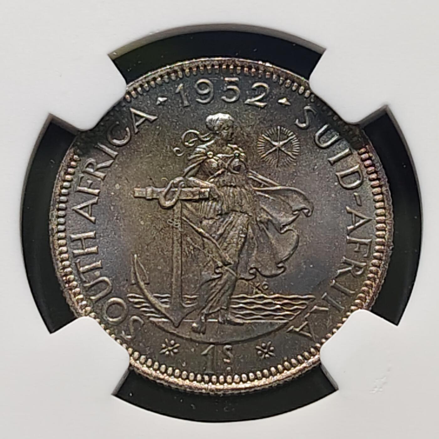 【全场包邮】纯粹捡漏拍481场（免费代拍第18场） 南非1952年乔治六世1先令精制币（黑色包浆）-NGC PF65