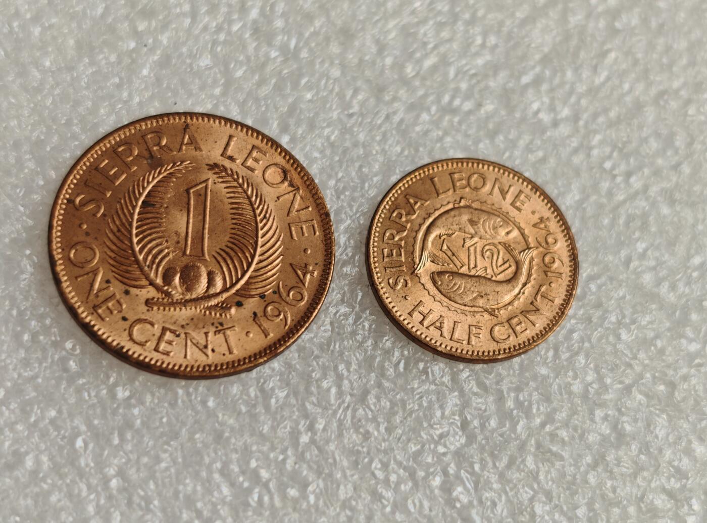 瓶子🏺第218期拍卖会  铜光塞拉利昂铜币1和1/2   仅1964年发行