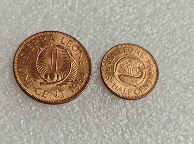 瓶子🏺第218期拍卖会  铜光塞拉利昂铜币1和1/2   仅1964年发行