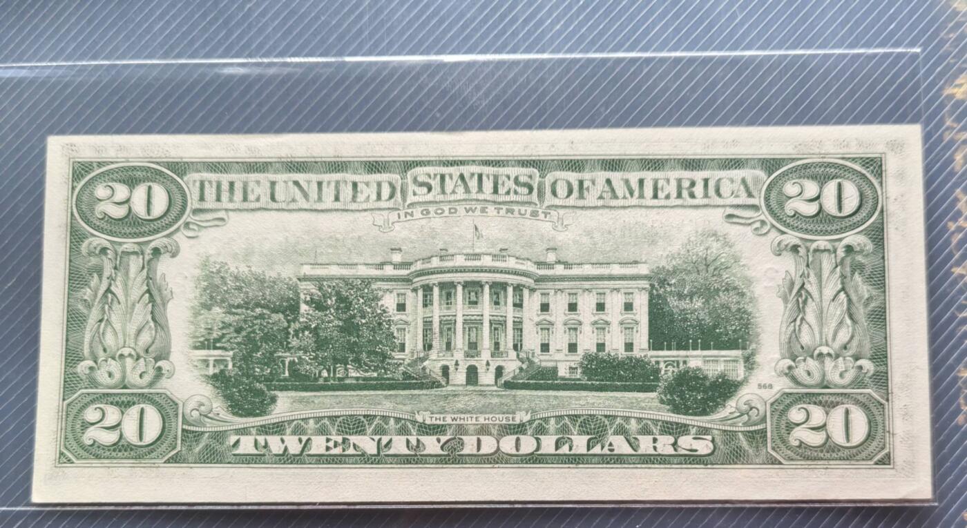 Unc 美国纸币 1977年 20美元纸币 上边边缘有轻微压
