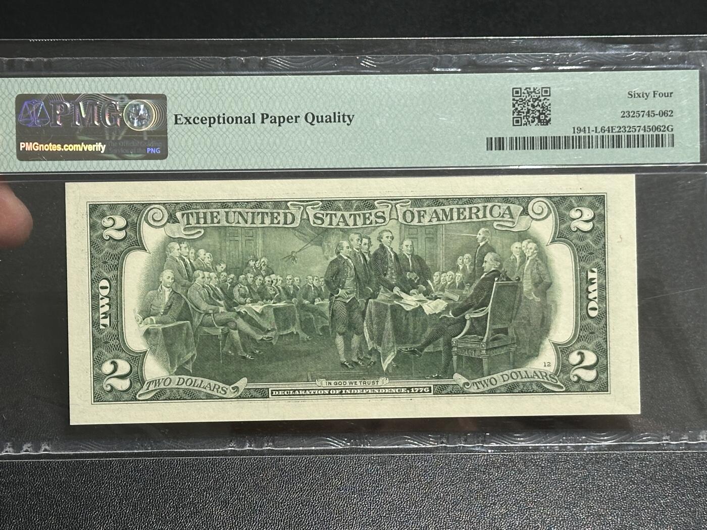 《外钞收藏家》第五百八十八期（优质场）（本平台长期征集拍品、欢迎藏友们联系合作） 2017年美国2美元 PMG64E 豹子号999