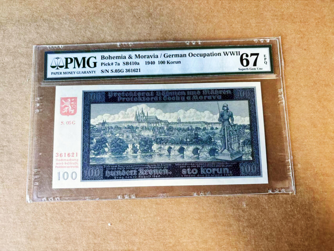【Blue Auction】世界纸币精拍第755期——18级TOP拍卖/信誉/品质/专业/高效💫  【a版实钞】波西米亚 1940年100克朗 大场景 PMG67EPQ 高分老壳 
