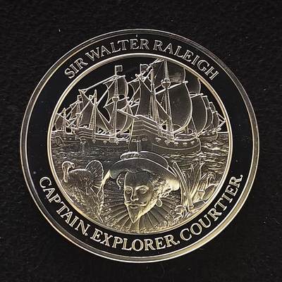 【全场包邮】纯粹捡漏拍480场（免费代拍第17场） - 【纪念章】英国大航海时代系列克朗型精制镀银纪念章-探险家沃尔特·雷利爵士
