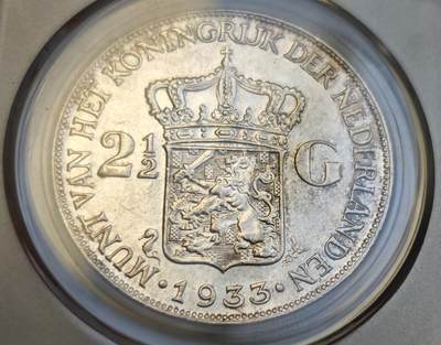 瓶子🏺第218期拍卖会  1933年   荷兰王国2.5G银币 威廉敏娜女王