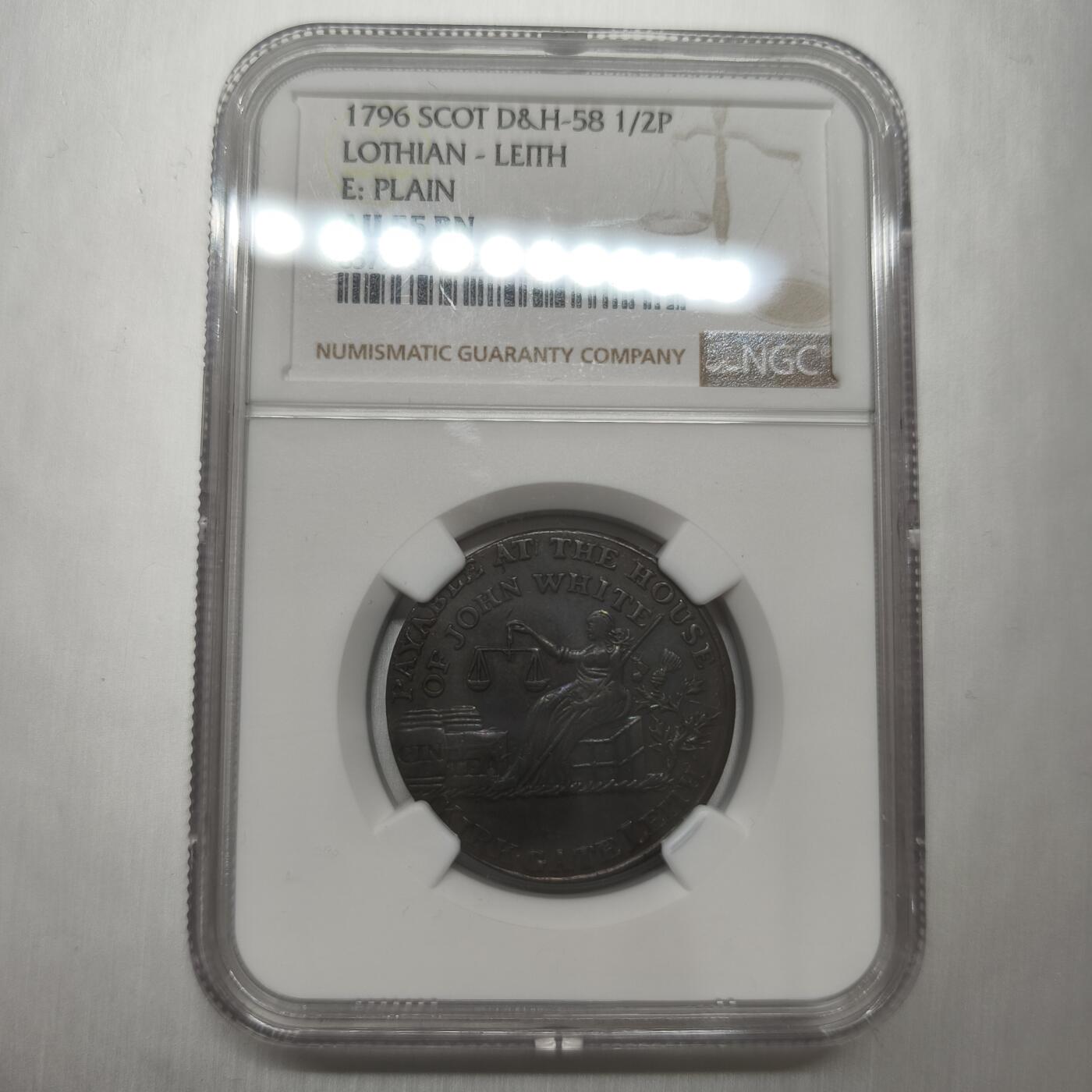 老蟹的宝藏🏴‍☠️ IV NGC AU55BN 1796 GB Conder Halfpenny - SCOTLAND LOTHIAN - JOHN WHITE 
