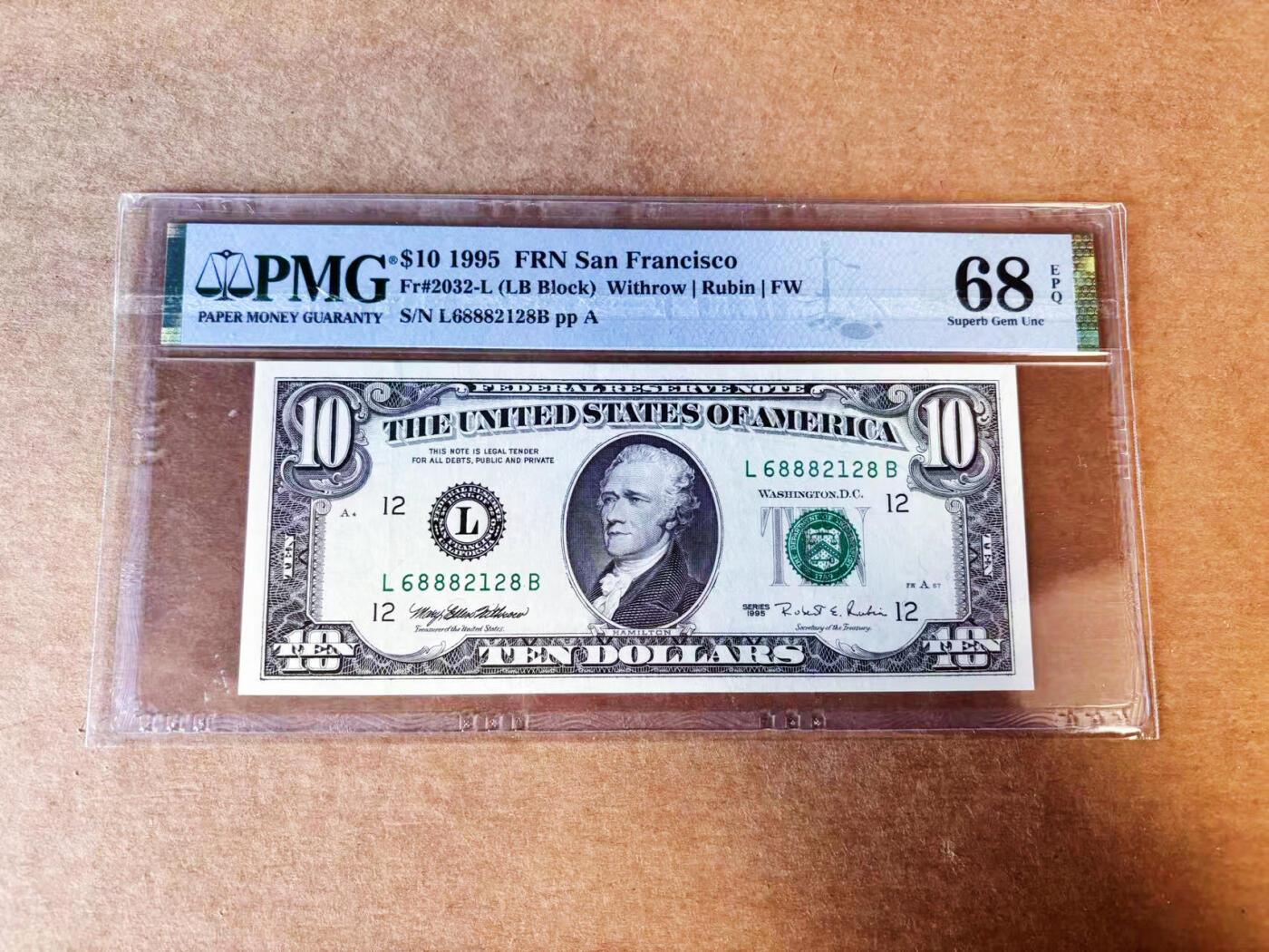 【Blue Auction】世界纸币精拍第755期——18级TOP拍卖/信誉/品质/专业/高效💫 【无47】美国 1995年10美金  PMG68EPQ 高分