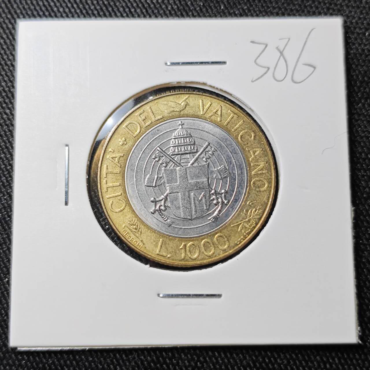 KK钱币收藏小铺 （套币 好品/批量散币 银币）专场  2月预留时间 周末发货  梵蒂冈1000里拉双色币 大面值!