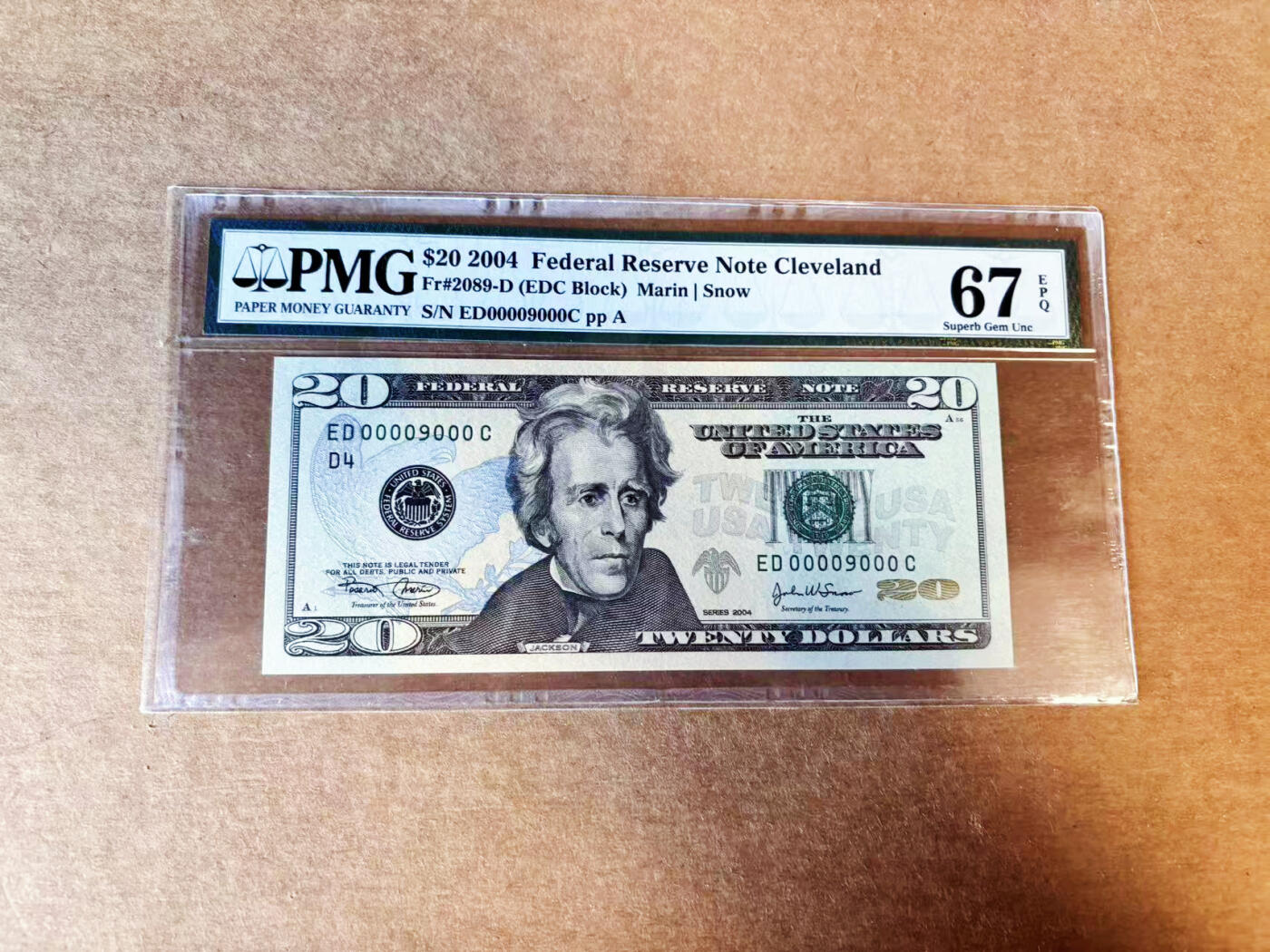 【Blue Auction】世界纸币精拍第755期——18级TOP拍卖/信誉/品质/专业/高效💫 【9000小号 豹子号 倒置号】美国 2004年20美金 PMG67EPQ 